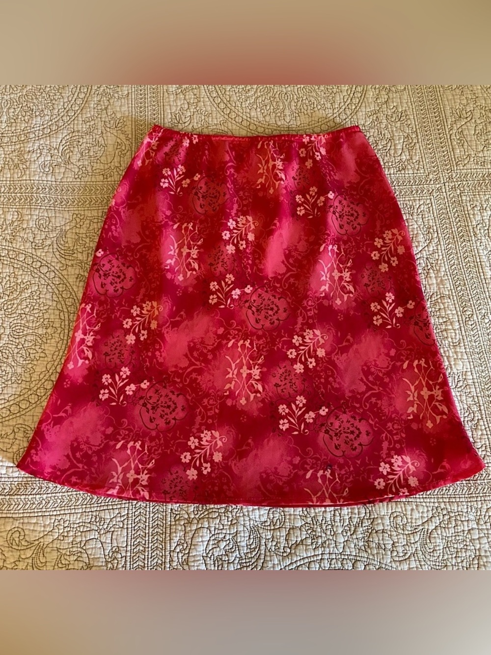 vintage medium fairweather pink/red floral patterned midi skirt